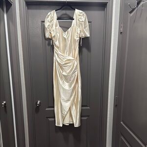 Express Cream Sheath Maxi Dress with Sweetheart Neckline